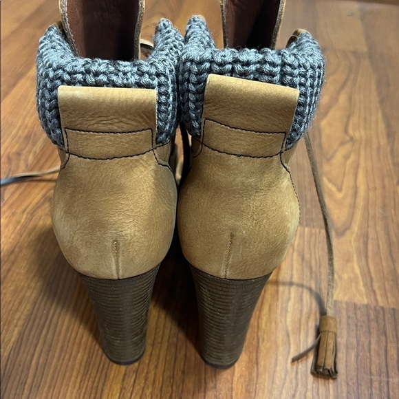 See by Chloe Sz 39(8.5 US) Suede Heeled Booties with Cable Knit Accent Tan/Brown - Picture 9 of 12